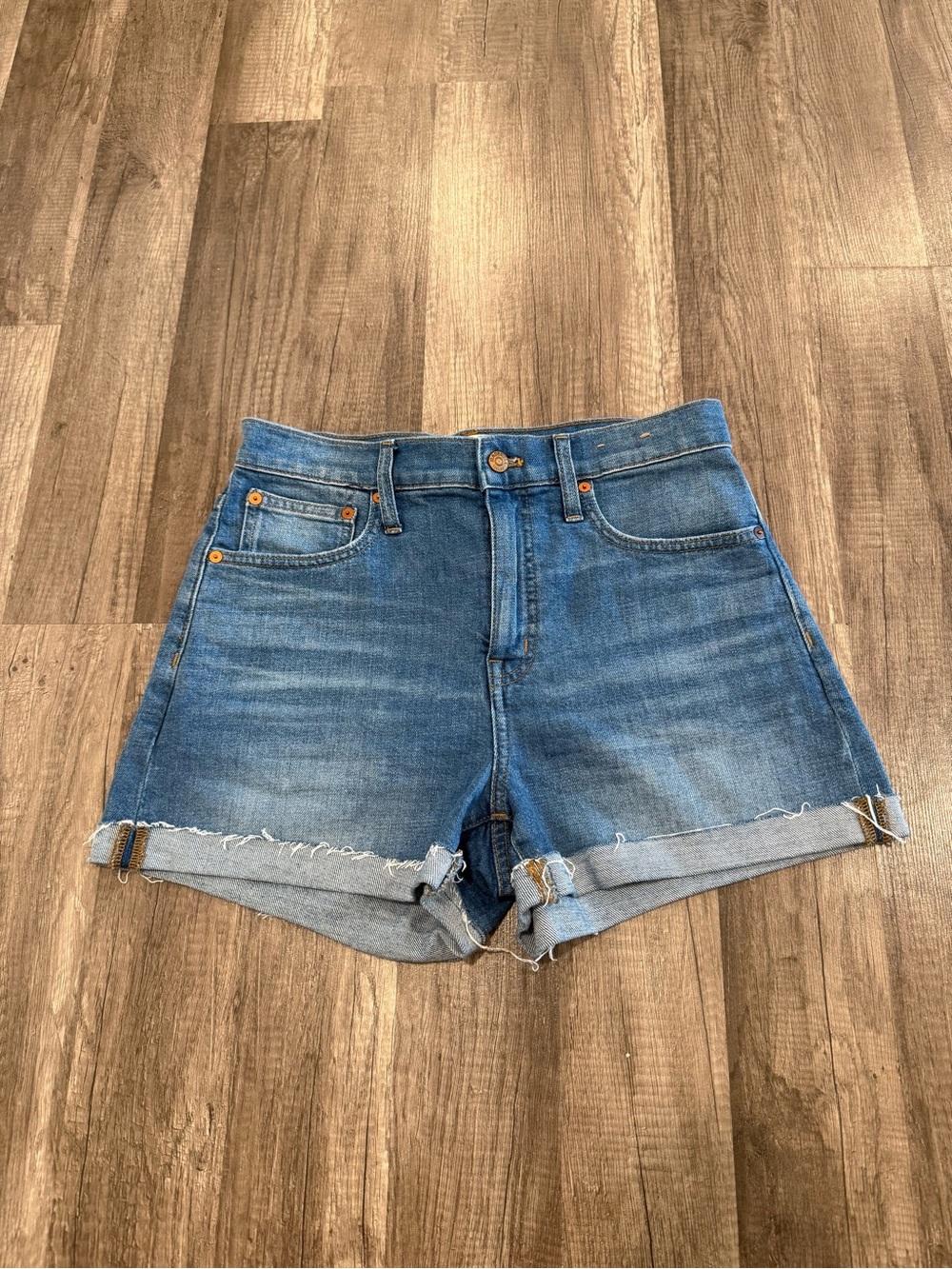 Madewell Blue High-Rise Rolled Hem Denim Shorts